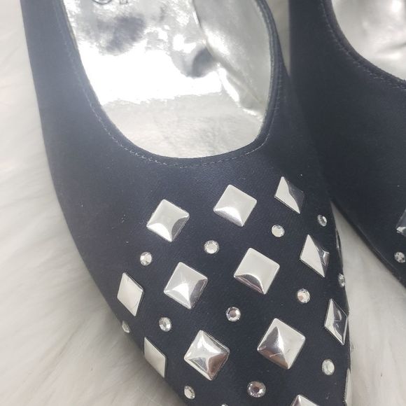 Vintage St. John Studded Bling Pointy Toe Satiny Heels Size 8.5 AAA - Picture 4 of 10